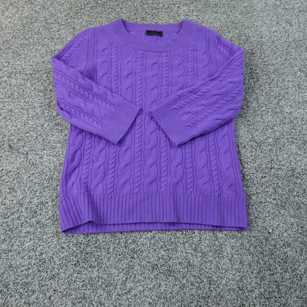 J Crew Sweater Womens S Purple Italian Cashmere Cable Knit Crewneck Pullover Top